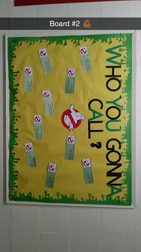 My twist on Ghostbuster themed board! Ghostbusters Bulletin Board, Ghostbusters Theme, Ra Bulletins, Ra Bulletin Boards, Ra Ideas, Teacher Appreciation Week, Dorm Decor, Ghostbusters, Some Ideas