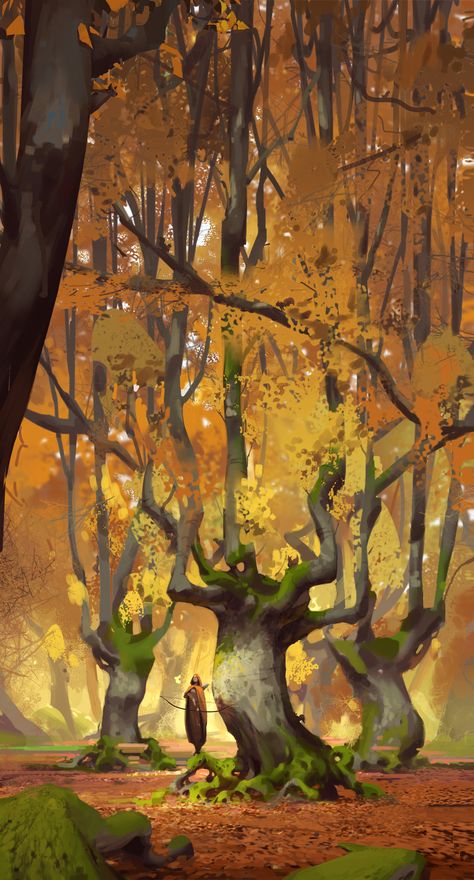 ArtStation - Autumn trees Autumn Forest Fantasy Art, Fall Trees Illustration, Autumn Forest Color Palette, How To Draw Autumn Leaves, Autumn Forest Art, Autumn Art Aesthetic, Fantasy Autumn Forest, Forest Aesthetic Painting, Autumn Fantasy Art