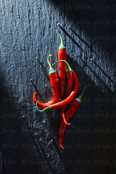 Red chilly pepper by Yaroslav Danylchenko for Stocksy United Moody Food Photography, Vegetables Photography, Dark Food Photography, Fruit Photography, Still Life Photos, Still Photography, Fruit Painting, Food Photography Styling, Red Hot Chili Peppers