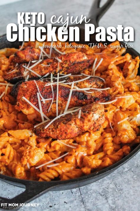 Keto Cajun Chicken Pasta - Fit Mom Journey Keto Cajun Chicken, Spicy Alfredo Sauce, Spicy Alfredo, Pasta Recipe Creamy, Chicken Cajun, Cajun Chicken Pasta Recipe, Creamy Chicken Pasta Recipes, Cajun Chicken Pasta Recipes, Cajun Chicken Alfredo