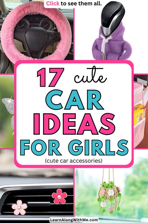 If your car's interior is a little dull, check out these cute car accessories to give it up a glow up.  Which of these car interior ideas will work for you?  Click to find out. Car Mirror Accessories Diy, Decorate Inside Of Car, Girly Car Interior Aesthetic, Car Gifts For Girls Ideas, Car Gadgets Accessories, Things To Keep In Your Car, Cute Car Accessories Interiors Ideas, Yellow Cars Aesthetic, Girl Car Interior