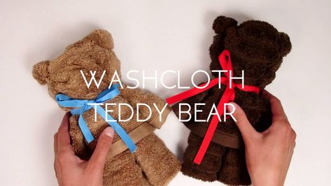 Washcloth Teddy Bear, Teddy Bear Picnic Birthday Party, Christmas Child Shoebox Ideas, Operation Shoebox, Shoe Box Crafts, Operation Christmas Child Boxes, Washcloth Crafts, Diy Teddy Bear, Picnic Birthday Party