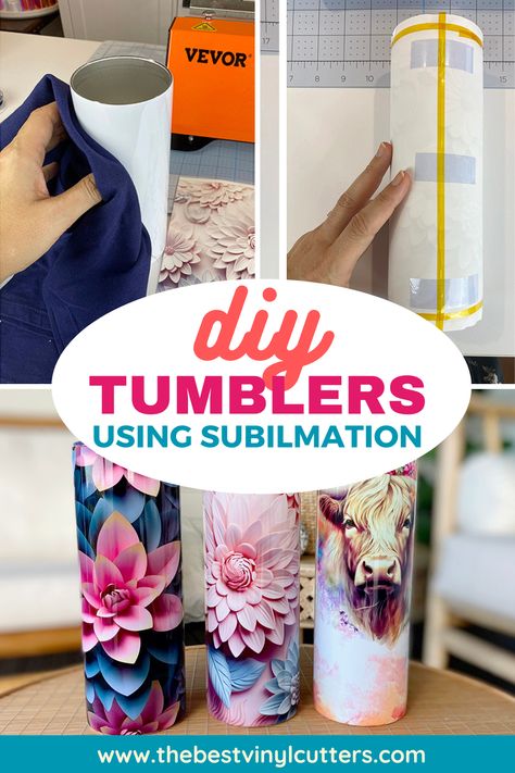 DIY Tumblers Using Sublimation Tumbler Measurements For Sublimation, Heat Press Cup Ideas, Circut Tumbler Designs, Making Tumblers With Cricut, How To Make Custom Tumblers, How To Make Personalized Tumblers, Sublimation How To, How To Start A Tumbler Business, How To Make A Tumbler With Cricut