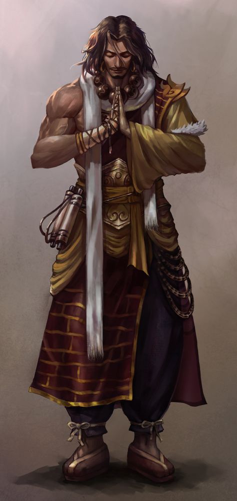 Monk Dungeons And Dragons, Monk Temple Fantasy Art, Dnd Monk Character Art, Dnd Character Concept Ideas, Sun Soul Monk Dnd, D&d Monk Art, Desert Warrior Art, Middle Eastern Character Design Male, Fantasy Monk Art