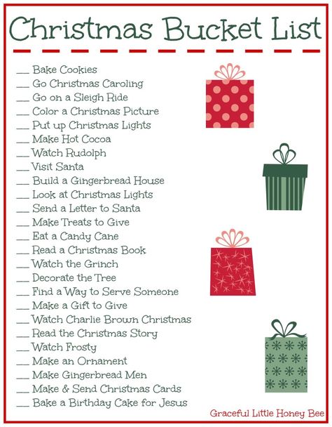 FREE Bucket List Printable on gracefullittlehoneybee.com Christmas Checklist, Bucket List Printable, Christmas To Do List, Send Christmas Cards, Christmas Bucket List, Christmas Bucket, Days Till Christmas, 25 Days Of Christmas, Christmas Planning