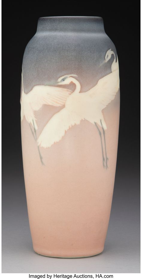 Rookwood Pottery Experimental Vellum Glazed Crane Vase Decorated by | Lot #79125 | Heritage Auctions Rookwood Pottery, Home Art, Art Nouveau, Glass Art, Glaze, Choker, Choker Necklace, Porcelain, Art Deco