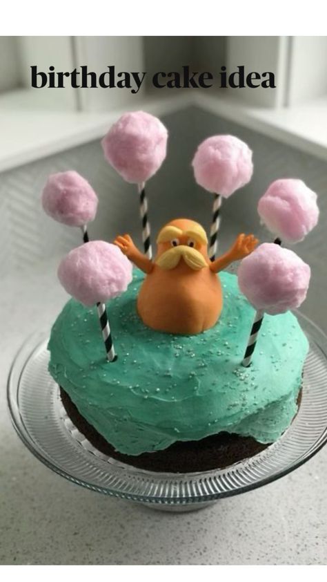 (NOT MINE) Things To Bake With Friends Desserts, Silly Cakes Funny, Lorax Cake Pops, Cake To Make With Friends, Lorax Birthday Cake, Cool Bday Cake, Silly Cake Ideas, Weird Birthday Cakes, Silly Birthday Cake