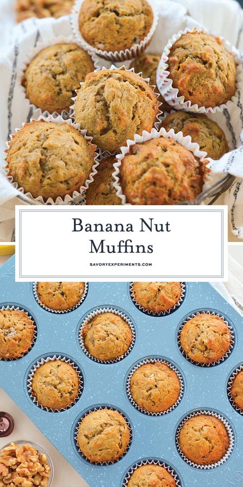 Easy Banana Nut Muffins Recipe, Banana Nut Bread Muffins Recipe, Mini Banana Nut Muffins, Banana Bread Muffins 2 Bananas, Banana Nut Muffins Recipe Moist, Banana Nut Muffins Easy, Banana Nut Recipes, Healthy Banana Nut Muffins, Banana Nut Bread Muffins