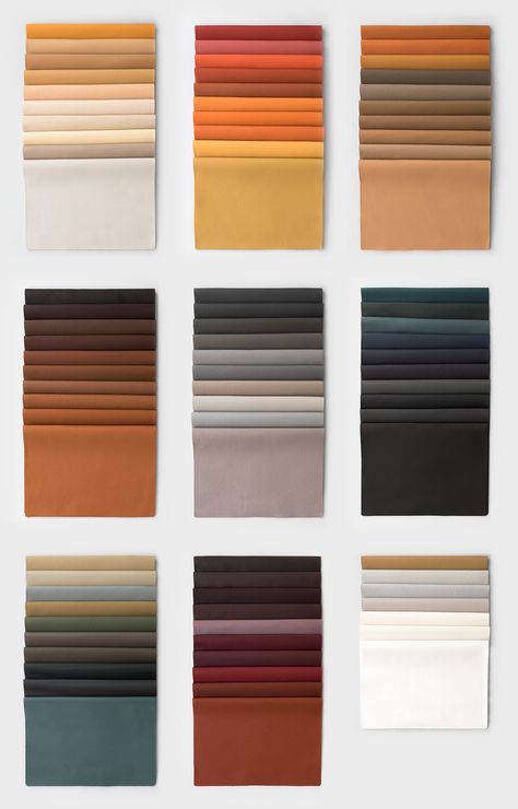 SPECTRUM | Sorensen Leather Leather Color Combination, Leather Color Palette, Colourful Furniture, Fabric Moodboard, Fabric Palette, Furniture Colour, Materials Board Interior Design, Colour Spectrum, Color Knowledge