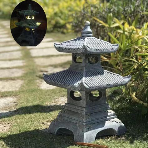 PRICES MAY VARY. SOLAR POWERED LED LIGHT: The zen garden lantern Powered by a solar panel,energy savings. panel will charge during the daylight hours and light up automatically at night. Runs 6-8 hours with a full charge of sun light. EASY SETUP and MAINTENANCE : No complicated wiring or installation required,without constant upkeep.Simply turn the Pagoda ON and leave it in the “on” position during. 2-TIER PAGODA LANTERN GARDEN STATUE : Japanese Asian style pagoda,Made to look like real stone .u Outdoor Zen Garden, Lantern Japanese, Pagoda Lantern, Lantern Garden, Pagoda Garden, Pagoda Lanterns, Garden Lantern, Japanese Pagoda, Meditation Garden