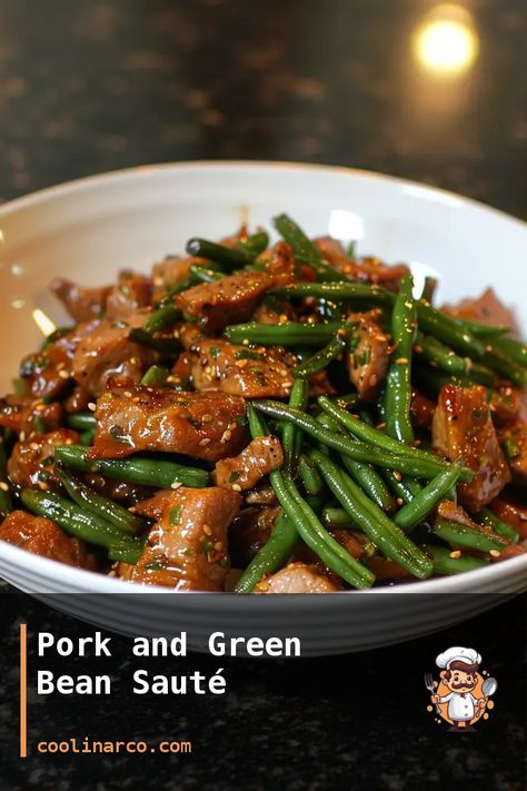 A delicious and flavorful pork and green bean sauté Pork With Green Beans, Pork Chop And Green Beans Recipes, Pork And Green Beans Stir Fry, Chinese Long Beans Recipe, Tofu Green Beans, Pork And Beans Recipe, Sausage And Green Beans, Pork And Green Beans, Chinese Long Beans