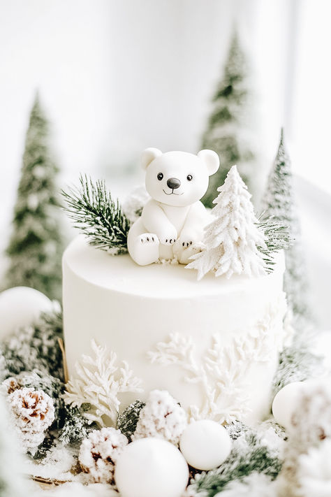 Snowy Woodland Baby Shower Theme, Winter Wonderland Gender Reveal Cake, Arctic Birthday Cake, Winter Baby Shower Dessert Table, Winter Gender Reveal Cake, Polar Bear First Birthday Party, Winter 1st Birthday Cake, Polar Bear Themed Baby Shower Ideas, Let It Snow Baby Shower Theme