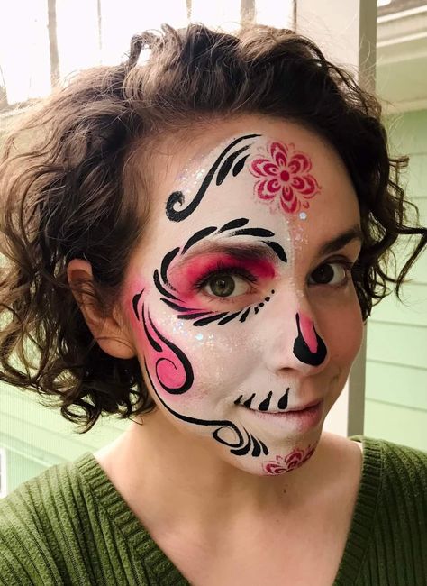 Skull Candy Face Paint, Calavera Face Painting, Day Of The Dead Face Paint Simple, Sugar Skull Face Paint Kids, Day Of The Dead Face Paint Kids, Dia De Los Muertos Face Paint Ideas Easy, Sugar Skull Face Paint Easy, Day Of The Dead Face Paint, Mexico Face Paint