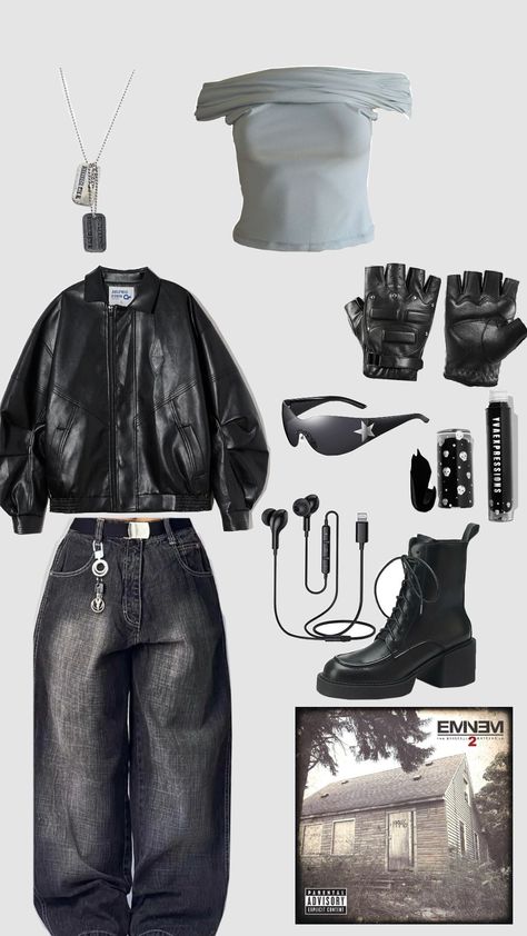 #eminem #aeshtetic #outfit #ispiredoutfits #music #fyp Deadly Class Outfits, Eminem Girls, Music Eminem, 90s Hip Hop Outfits, Outfit Core, Eminem Style, Street Style Outfits Casual, Class Outfits, Collage Outfits