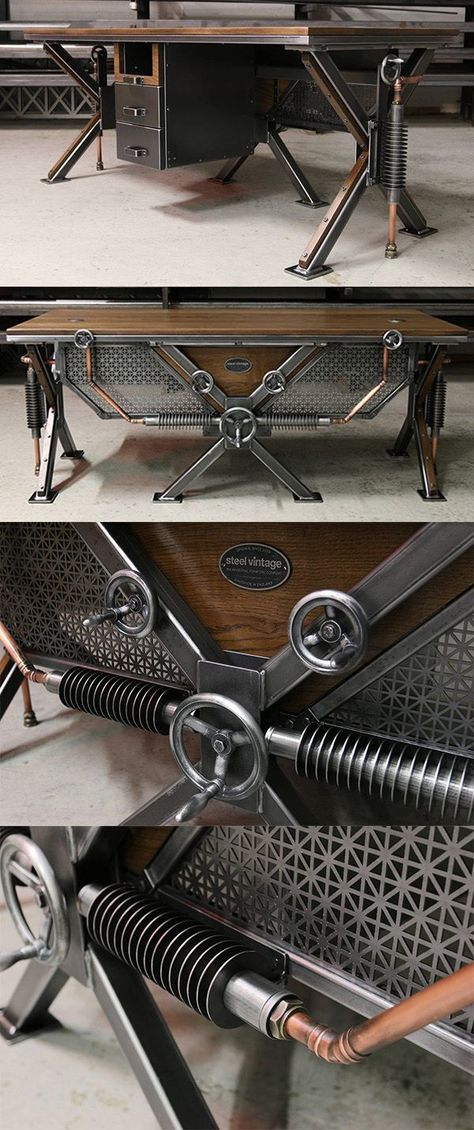 Industrial Bathroom Decor, Industrial Decor Kitchen, Steampunk Desk, Steampunk Table, Living Room Industrial, Steampunk Furniture, Vintage Industrial Design, Industrial Desk, Vintage Steampunk