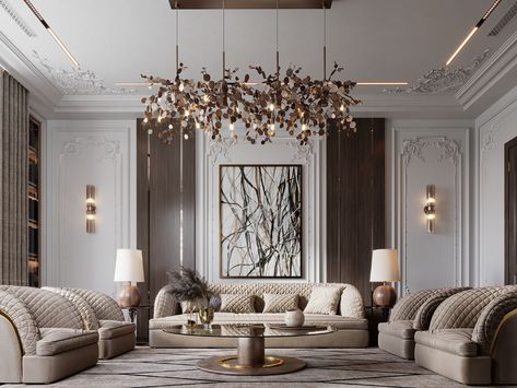 L U X U R Y LIVING on Behance Yasmeen Wassim, Neoclassic Interior, Neoclassical Interior Design, Dreamy Living Room, Luxury Inspiration, Neoclassical Interior, Luxury Living Room Design, Classic Interior Design, Design Room