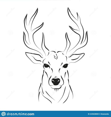 Deer Head Outline Tattoo, Stag Outline Tattoo, Buck Deer Drawing, Deer Head Drawing Easy, Deer Drawings Easy, Animal Head Outline, Draw Deer Easy, Deer Head Sketch, Elk Drawing Sketch