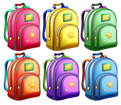 A set of backpacks Free Vector | Free Vector #Freepik #freevector #schoolbag #pink-green #backpack #kids-bag Modern Textiles Patterns, Background School, School Backpack Boys, Yellow Backpack, School Badges, Qhd Wallpaper, Card Games For Kids, Kids School Backpack, School Clipart