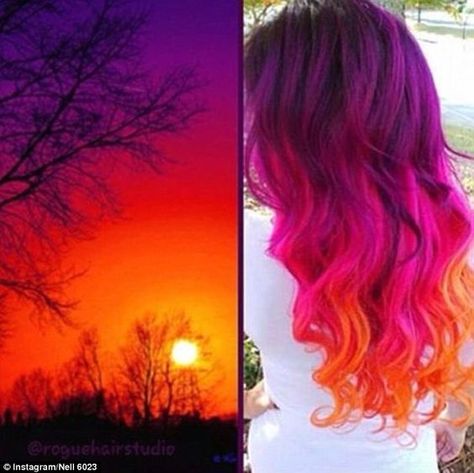 Different Colored Hair, Sunset Hair Color, Hair Rainbow, Anting Manik, Sunset Hair, Galaxy Hair, New Hair Trends, Rainbow Hair Color, Hair Color Crazy