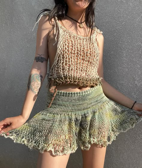 this mesh tank, mini skirt, cream cardigan, and green sweater have all been added to my shopppppp<3 ❗️❗️ Green Crochet Skirt, Distressed Crochet Dress, Crochet Mohair Skirt, Crochet Fairy Grunge Top, Crochet Dress Subversive, Mesh Cardigan, Cream Cardigan, Green Sweater, Mesh