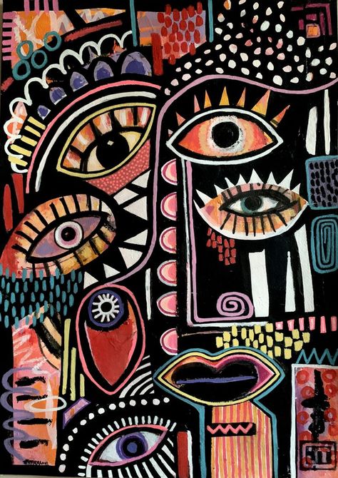 Funky Abstract Art, Eye Art Painting Abstract, Julia Trembicki, Abstract Eye Painting, Eye Abstract Art, Funky Art Painting, Art Funky, Arte Inspo, Lukisan Cat Air