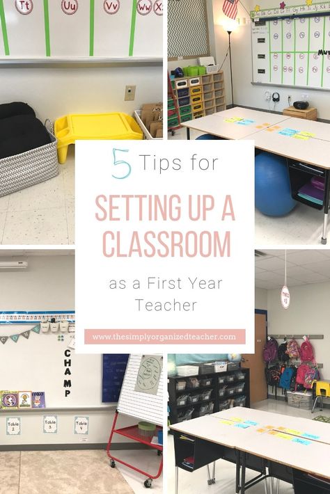 Setup your classroom with ease and organization by following these simple 5 steps. #thesimplyorganizedteacher #firstyearteacher #settingupaclassroom #newclassroom #school #elementaryclassroom First Year Teacher Classroom Setup, Teacher Classroom Setup, Classroom Setup Middle School, Setting Up A Classroom, Kindergarten Classroom Setup, Classroom Prep, Simple Classroom, First Year Teacher, Organized Teacher