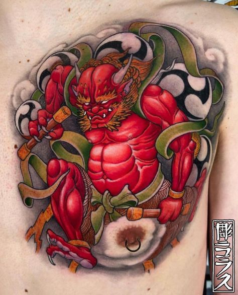 God Of Thunder Tattoo, Thunder Tattoo Design, Neo Japanese Tattoo Designs, Hannya Maske Tattoo, Raijin Tattoo, Tatuajes Irezumi, Thunder Tattoo, Illustrations Tattoo, Japanese Reference