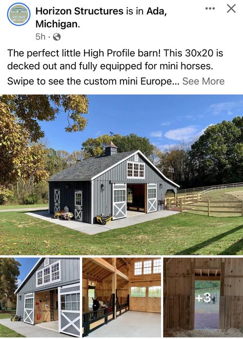 Small Barn Shop Plans, Mini Horse Farm, Small Acreage Horse Farm, Small Horse Stable Ideas, Goat And Chicken Barn Layout, Barn Setup Ideas, Multi Animal Barn, Small Horse Farm Layout, Mini Barn Ideas