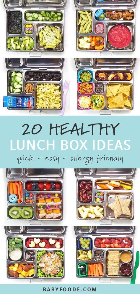 These 20 Healthy Lunch Box Ideas for Kids are filled with real-life lunches that my kids loved! Simple and easy to-make lunches that are flavorful, fun and delicious while also being packed with nutrients! I also added allergy-friendly suggestions for each lunch box idea. Great for daycare, preschool or elementary school aged kids! #schoollunch #kidlunch #toddlerlunch Yummy Lunch Box Ideas, Lunches To Go To Work, Healthy Lunch Kids School, Healthy Snacks For Daycare, Simple School Lunches For Kids, Fun School Lunches For Kids, Simple Lunches For Kids, Aldi Lunch Ideas For Work, Preschool Lunches Ideas