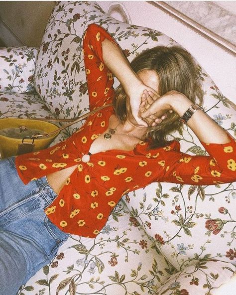 French Fashion, Who What Wear, Fashion Brands, A Woman, Couch, Bed, Yellow, Floral, Red