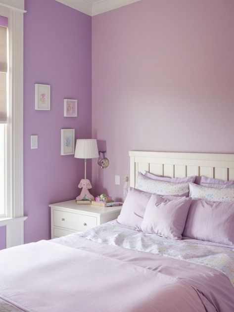 Create a charming kids bedroom with a light purple accent wall for a playful touch. Pair it with colorful alphabet wall decals and a fun-shaped bed frame to inspire creativity and learning in a whimsical space. Light Purple Accent Wall, Purple Accent Wall, Alphabet Wall Decals, Colorful Alphabet, Alphabet Wall, Purple Accents, Light Purple, Kids Bedroom, Bed Frame