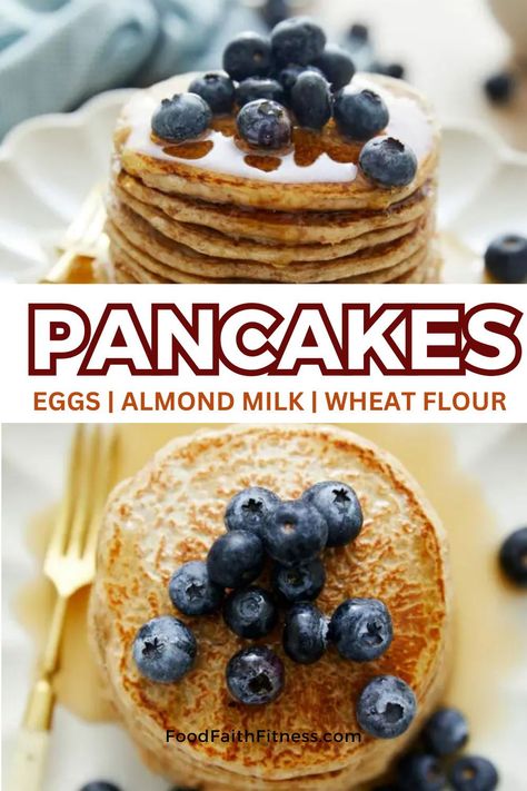 Quick and easy 3-ingredient pancakes! Whisk eggs, almond milk, and whole wheat flour for fluffy, wholesome breakfast delights. Enjoy with maple syrup or fresh berries! Pancake Recipe For Kids, Clean Eating Pancakes, 3 Ingredient Pancakes, Wholesome Breakfast, Dairy Free Low Carb, Whole Wheat Pancakes, Wheat Pancakes, Best Pancake Recipe, Healthy Pancake Recipes