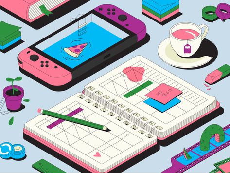 Nintendo Switch Illustration, Post It Illustration, Switch Illustration, Planner Illustration, Notebook Illustration, Calendar Illustration, Calendar Notebook, My Calendar, Isometric Art