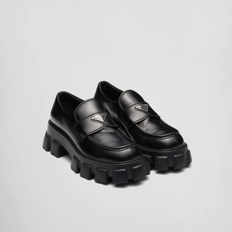 Black Monolith brushed leather loafers | Prada Prada Monolith, Prada Loafers, Black Shoes Men, Best Shoes For Men, Hermes Shoes, Black Leather Loafers, Fendi Shoes, Louis Vuitton Shoes, Prada Shoes