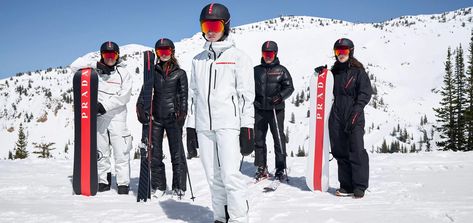 Cross the line and conqueror with Prada Linea Rossa's sleek collection of skiwear. #Prada #PradaLineaRosa #skiwear Gus Kenworthy, British American, Ski Fashion, Sports Gear, Ski Wear, Winter Sports, Still Image, Snowboarding, Motorcycle Jacket