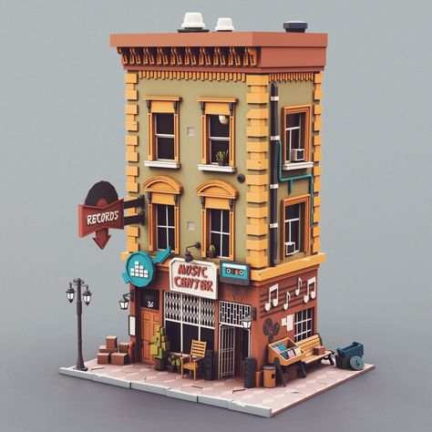 Blender Low Poly Building, Low Poly Building Models, Low Poly Architecture, 3d Shop Design, Low Poly Art 3d, Low Poly Interior, Low Poly Blender, Blender Low Poly, Low Poly Building