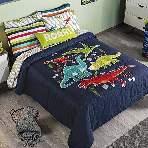 Dinosaurs Reversible Comforter Set Twin Size 3PCS Boys Bedding, Pillow Cover and Cushion Dinosaur Boys Room, Comforters Sets, Twin Size Comforter, Dinosaur Bedroom, Dinosaur Room, Reversible Bedding, Toddler Boys Room, Reversible Comforter, Boys Bedding