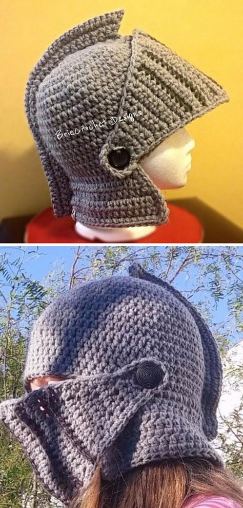 15+ Crochet Halloween Hat Patterns and Tutorials 2017 Crochet Knight Hat, Crochet Helmet Hat Pattern Free, Link Hat Crochet Pattern Free, Crochet Helmet Pattern Free, Crochet Knight Helmet Pattern Free, Medieval Crochet Ideas, Crochet Renfaire Accessories, Crochet Armor Pattern, Crochet Knight Helmet