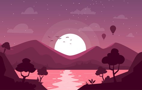 Vector Landscape Illustration - Download Free Vectors, Clipart Graphics & Vector Art Monochromatic Landscape Painting, Monochromatic Landscape, 2d Landscape, Monochromatic Illustration, Digital Art Programs, Landscape Design Drawings, Desktop Wallpaper Art, Cute Desktop Wallpaper, Aesthetic Desktop Wallpaper