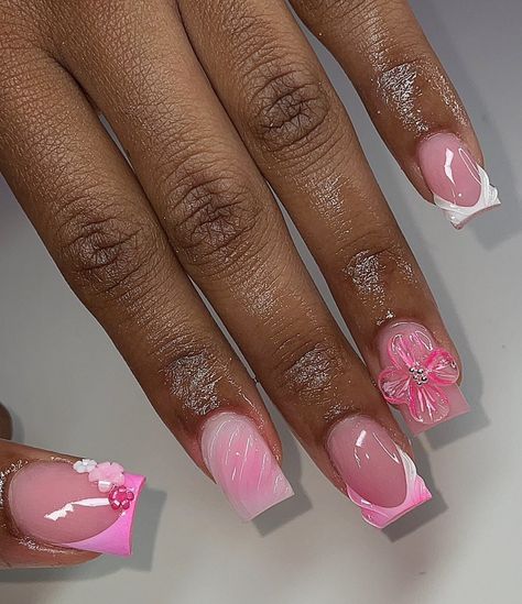 Cute Short Nail Sets, Cruise Nails, Retro Nails, Colored Acrylic Nails, Girly Acrylic Nails, Work Nails, French Tip Acrylic Nails, Short Square Acrylic Nails, Acrylic Nails Coffin Pink