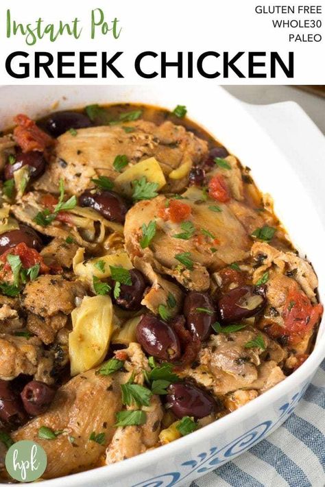 This Instant Pot Greek Chicken Thigh recipe is an easy and healthy dinner for a busy weeknight. Serve it with rice or potatoes, or keep it low carb and eat it on it’s own. With flavorful seasoning and chicken that’s cooked to perfection, it’s a fantastic one pot meal! #chickenthighs #instantpot #greekchicken #dinnerrecipe #weeknightmeal Instant Pot Greek Chicken, Chicken Thigh Recipe, Gluten Free Instant Pot, Greek Chicken Recipes, Thighs Chicken, Chicken Thigh Recipes Crockpot, One Pot Meal, Boneless Chicken Thigh Recipes, Chicken Thigh Recipes Baked