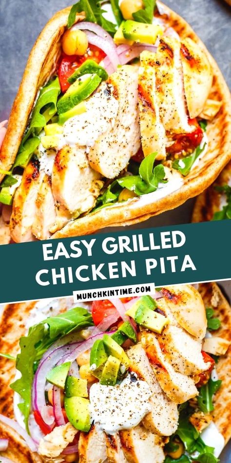 Mediterranean Diet Pita Sandwich, Pita Chicken Sandwich, Pita Wraps Chicken, Chicken In Pita Recipes, Pita Bread Sandwich Recipes, Chicken Taziki Pita, Easy Pita Sandwich Recipes, Chicken Hummus Pita, Pita Sandwich Recipes Healthy