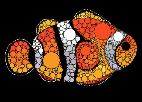 Clown Fish by emlai2010 (deviantART) Dot Art Painting Fish, Fish Dot Painting, Fish Dot Art, Circlism Art, Digital Circlism, Fish Mandala, Mandala Animals, Aboriginal Art Dot Painting, Canvas Art Painting Acrylic