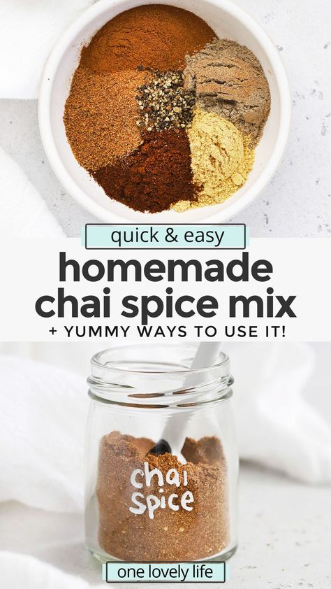 Chai Spice Mix - Learn how to make chai spice mix with our easy recipe! Add it to drinks, baked goods, and so much more. Don't miss all our favorite ways to use it in the post! (Naturally vegan, paleo, Whole30) // DIY Chai Spice // Homemade Chai Mix // Homemade Spice Blend // Chai Spice From Scratch// #chaispice #chai #fromscratch Chia Spice Blend, Homemade Chai Mix Recipe, How To Make All Spice, Chai Seasoning Blend, Diy Chai Spice Blend, Chai Blend Recipe, Chai Tea Spice Blend, Chia Spice Recipe, Chai Mix Homemade