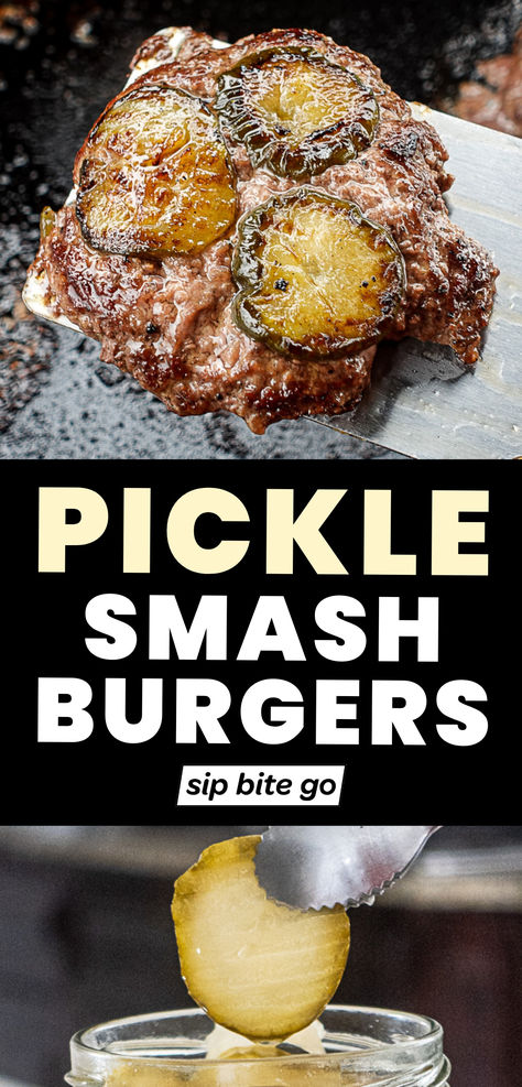 Griddled Pickle Smash Burgers with fresh pickle Blackstone Smash Burger Recipe, Smash Burgers On Griddle, Blackstone Smash Burger, Pickle Burger, Burger Recipes Seasoning, American Burger, Smash Burger Recipe, Smash Board, Blackstone Recipes