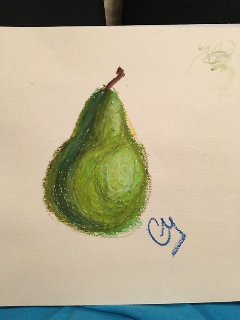 Oil pastel pear. Easy five minute little ordeal. Drawing With Crayons Oil Pastels, Oil Pastel Fruit Art, Oil Pastel Fruit Drawings Easy, Art With Pastels Easy, Fruits Oil Pastel, Pastel Crayon Art Easy, Drawing With Pastels Easy, Oil Pastel Art Ideas Easy, Oil Pastels Drawings Easy