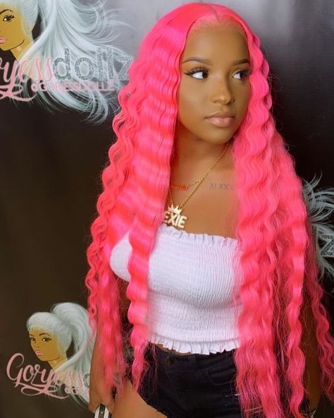 Crimped Hair, Pink Wig, Colored Wigs, Hair Laid, Front Lace Wigs Human Hair, Baddie Hairstyles, Wig Styles, Black Girls Hairstyles, Lace Frontal Wig