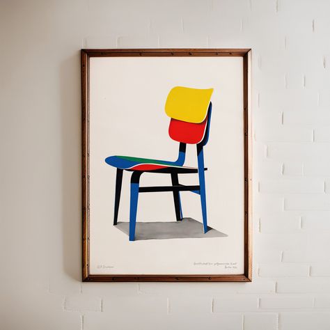 Mid-Century Modern Chair Poster, Modern Art Print, Minimalist Bauhaus Wall Art, Home Office Decor, Primary Colors, Abstract Design Minimalist Bauhaus, Chair Poster, Minimalist Illustration, Modern Art Print, Modern Chair, Mid Century Modern Chair, Modern Art Prints, Quality Images, Modern Chairs