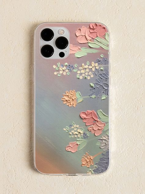 Multicolor    TPU Floral Phone Cases Embellished   Phone/Pad Accessories Acrylic Painting Phone Case, Aesthetic Painted Phone Case, Cute Painted Phone Cases, Painted Phone Case Diy Acrylic, Phone Cover Painting Acrylic, Phone Case Painting Ideas Acrylic, Painting On Phone Case, Painted Clear Phone Case, Painted Laptop