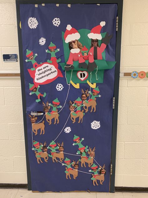 Student Decorated Christmas Door, Christmas Kindergarten Door Decorations, Christmas Door Decorating Preschool, Best Classroom Christmas Door, Preschool December Door Ideas, Christmas Door Decorating Contest Daycare, Cute Christmas Classroom Door Ideas, Christmas Tree Door Ideas For Classroom, Kindergarten Christmas Door Decorations